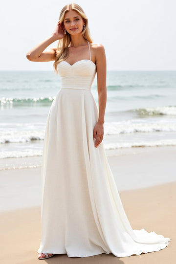 Simple Ivory A Line Spaghetti Straps Wedding Dress